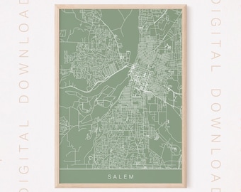 SALEM CITY MAP, Digital Download, Modern Oregon City Poster, Printable, Multiple Sizes, High Quality, 300 dpi, Sage and White
