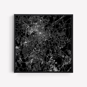 CARTE DE LA VILLE DE DURHAM - art mural minimaliste, affiche design moderne en quadrillage de la ville, Caroline du Nord, États-Unis, décoration intemporelle, art mural classique, carte carrée