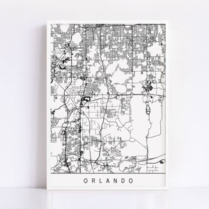 CARTE D'ORLANDO EN FLORIDE - Plan de la ville personnalisable, impression jet d'encre de haute qualité, art minimaliste