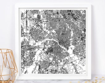 DALLAS CITY MAP - Fine Art Map Poster - Dallas Texas Map Print Minimalist City Map, Timeless Decor, Classic Wall Art, Square Map