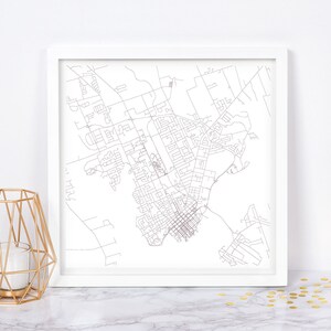 CARTE DE CHARLOTTETOWN - Poster de carte artistique - Charlottetown P.E.I. Impression de carte Plan de la ville minimaliste, décoration intemporelle, art mural classique, carte carrée