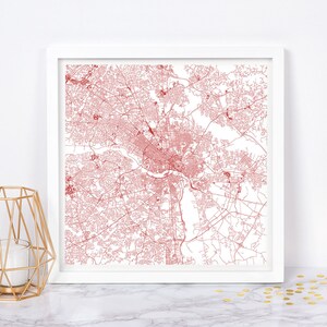 PLAN DE LA VILLE DE RICHMOND - affiche de carte fine art - carte de la ville de Richmond en Virginie, impression minimaliste, décoration intemporelle, art mural classique, carte carrée