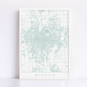 WICHITA KANSAS MAP - Plan de la ville personnalisable, impression jet d'encre de haute qualité, art minimaliste