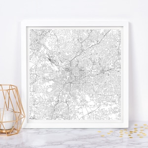 CARTE DE LA VILLE D'ATLANTA - Poster de carte fine art - impression de carte d'Atlanta, carte de la ville minimaliste, décoration intemporelle, art mural classique, carte carrée