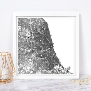 CHICAGO CITY KARTE - Fine Art Map Poster - Chicago Chicago Map Druck, Minimalistische Stadt Karte, Zeitloses Dekor, Klassische Wandkunst, Quadrate Karte