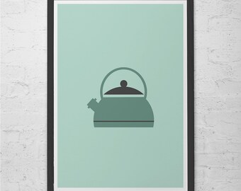 TEA POT ART - Kitchen Decor, Minimalist Giclee Art Print, Fits , "Tea Pot" Kitchen Poster, Tea Lover Art Tea Room Poster, Cosy Room Decor