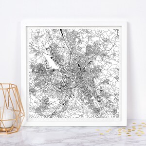 PLAN DE LA VILLE DE TOULOUSE - affiche de carte fine art - carte de Toulouse impression plan de la ville minimaliste, décoration intemporelle, art mural classique, carte carrée