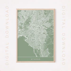 ATHEN GRIECHENLAND KARTE, Digitaldruck, Line Art Map, Straßenkarte von Athen, minimalistisch, Griechenland Karte Wandkunst Modernes Design City Grid Poster