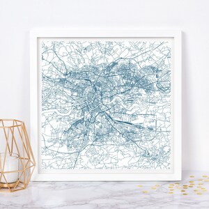 CARTE DE LA VILLE DE CRACOVIE - Poster de carte fine art - impression de carte de Cracovie, Pologne, carte de la ville minimaliste, décoration intemporelle, art mural classique, carte carrée