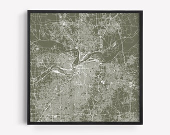 KANSAS CITY MAP - Customizable Colors, Kansas City Wall Art, City Map Poster, Minimalist Map, Timeless Decor, Classic Wall Art, Square Map