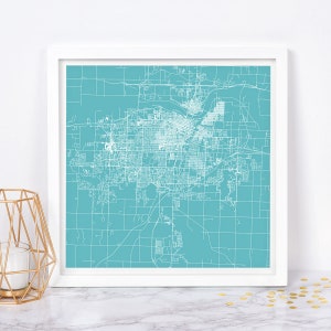 PLAN DE LA VILLE DE TOPEKA - oeuvre d'art murale minimaliste, affiche en quadrillage de la ville au design moderne, Kansas, États-Unis, décoration intemporelle, art mural classique, carte carrée