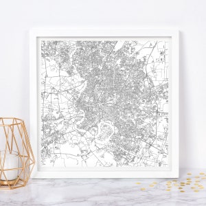 PLAN DE LA VILLE DE BANGKOK - affiche de carte fine art - impression carte Bangkok Thaïlande plan de la ville minimaliste, décoration intemporelle, art mural classique, carte carrée