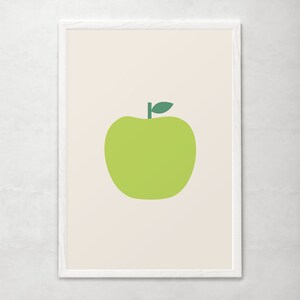 GREEN APPLE POSTER - Simple Kitchen Decor, Minimalist Print, Giclee Print, Apple Fruit Poster, Childrens, Gift Teacher Idea, Cosy Room Decor image 2