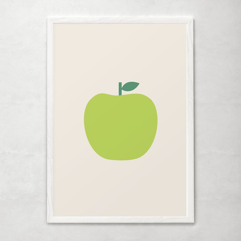 GREEN APPLE POSTER - Simple Kitchen Decor, Minimalist Print, Giclee Print, Apple Fruit Poster, Childrens, Gift Teacher Idea, Cosy Room Decor image 2