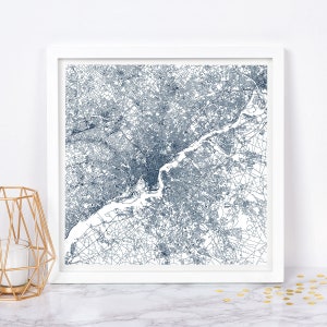 Carte de la ville de Philadelphie - affiche de carte fine art - carte de Philadelphie en Pennsylvanie impression plan de la ville minimaliste, décoration intemporelle, art mural classique