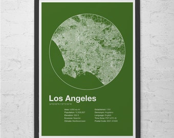 LA INFO MAP - Los Angeles, California - Minimalist Map, Street Map Art City Print, Infographic,  Swiss Style, Modernist Print