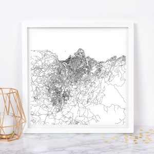 PLAN DE LA VILLE DE TRONDHEIM - affiche de carte fine art - impression de carte de Trondheim plan de la ville minimaliste, décoration intemporelle, art mural classique, carte carrée