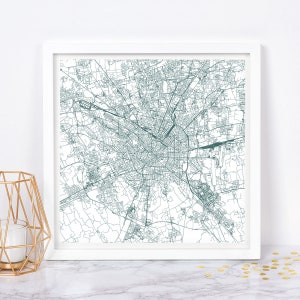 PLAN DE LA VILLE DE MILAN - affiche de carte fine art - carte de Milan Italie impression plan de la ville minimaliste, décoration intemporelle, art mural classique, carte carrée