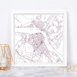 PLAN DE LA VILLE DE FREDERICTON - affiche de carte artistique - impression de carte de Fredericton, carte de la ville minimaliste, décoration intemporelle, art mural classique, carte carrée