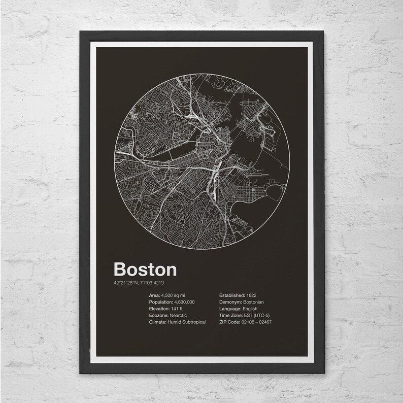 Street Map Art City Print Boston Massachusetts Minimalist Etsy