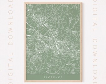 FLORENCE CITY MAP, Digital Download, Modern Italy Poster, Printable, Multiple Sizes, High Quality, 300 dpi, Sage and White