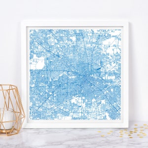 HOUSTON MAP ART - affiche de carte fine art - carte de Houston au Texas impression plan de la ville minimaliste, décoration intemporelle, art mural classique, carte carrée