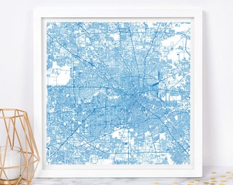 HOUSTON MAP ART - Fine Art Map Poster - Houston Texas Map Print Minimalist City Map, Timeless Decor, Classic Wall Art, Square Map
