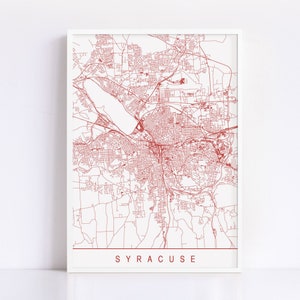 Carte de Syracuse - impression d'art minimaliste de Syracuse, plan de la ville personnalisable, impression jet d'encre de haute qualité, art de la carte moderne