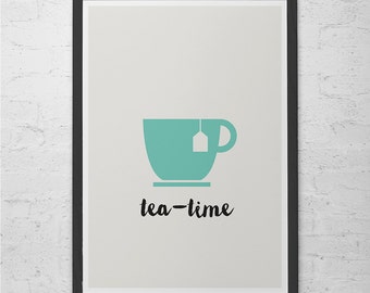 TEA-TIME POSTER - Kitchen Art Poster - Tea Lovers Minimalist  Print Giclee Print  Tea Pot Poster, Cosy Room Decor