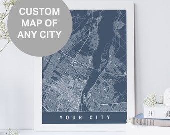 YOUR CITY MAP - Custom City Map - Any City Map, Line Art Map, Great Gift Idea, Good for Special Occasions, Color Background