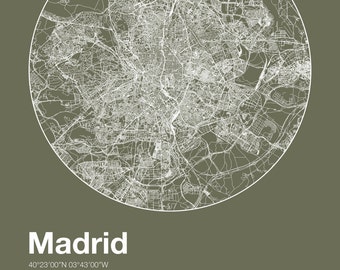 MADRID INFO MAP - Madrid, Spain - Minimalist Map of Madrid, Infographic, Swiss Style Poster, Modernist Print, Street Map Line Art