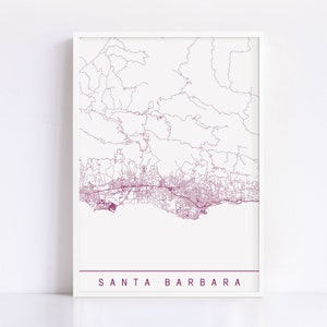 CARTE DE SANTA BARBARA - impression d'art minimaliste de Santa Barbara, plan de la ville personnalisable, impression jet d'encre de haute qualité, art de carte moderne