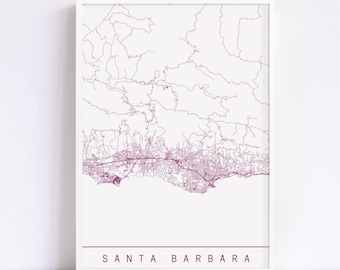 SANTA BARBARA MAP - Minimalist Santa Barbara Art Print, Customizable City Map, High Quality Giclee Print, Modern Map Art