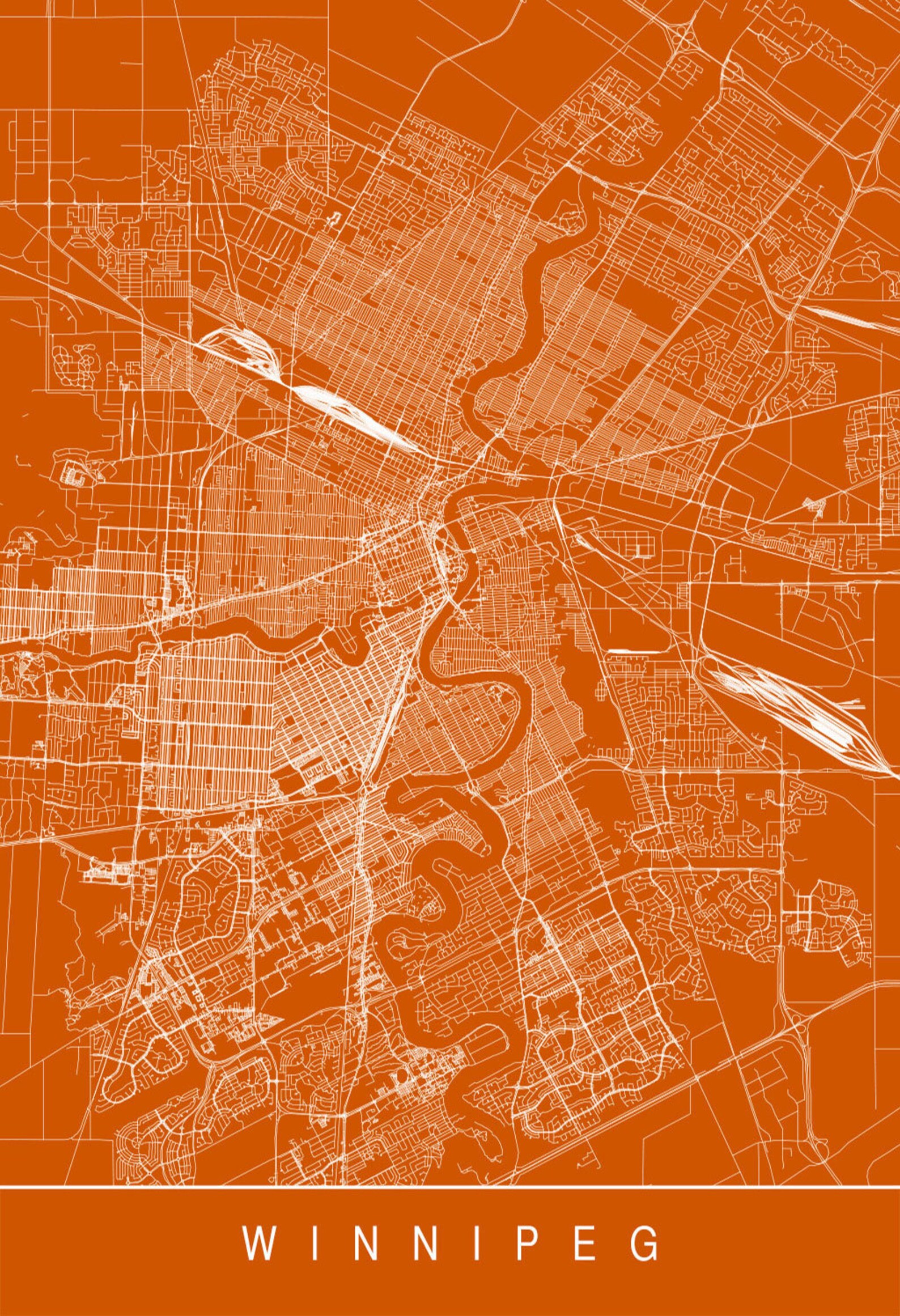 WINNIPEG CITY MAP Art Print Winnipeg Manitoba Map Art High Etsy