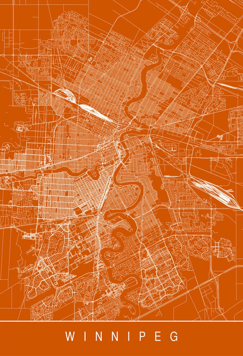 WINNIPEG CITY MAP Art Print Winnipeg Manitoba Map Art High Etsy