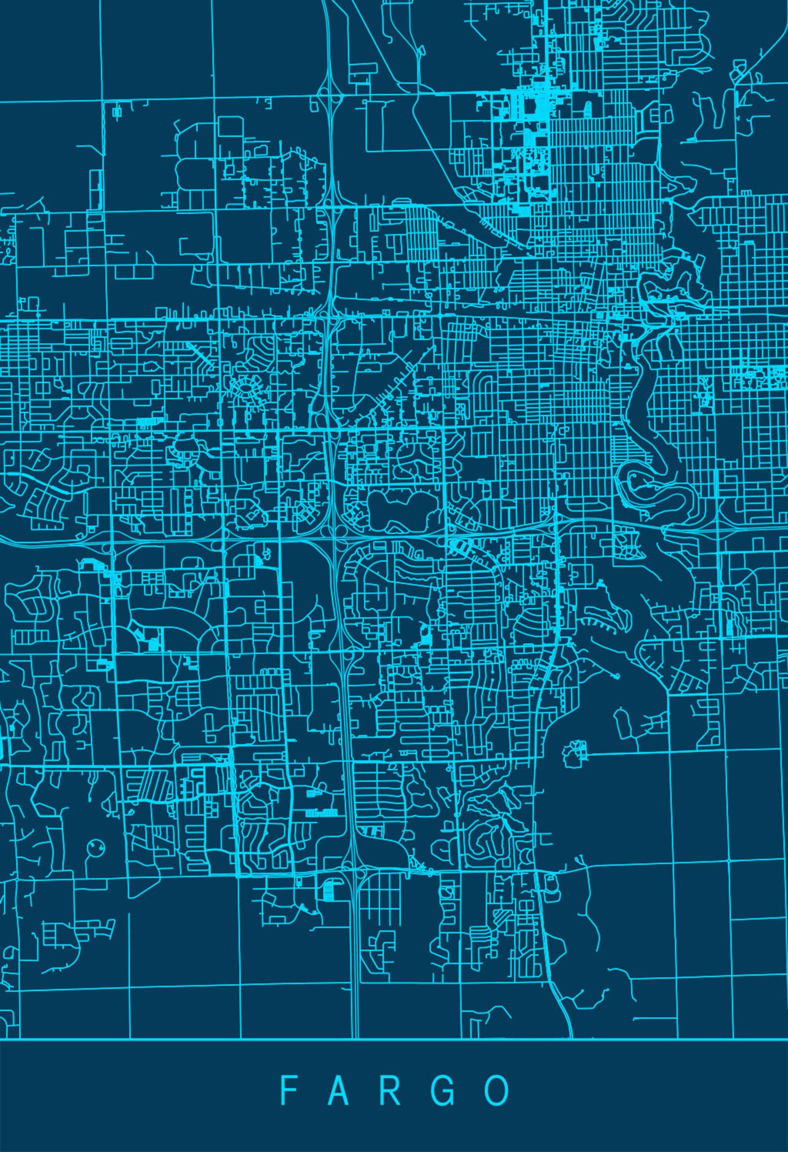 FARGO MAP Modern Fargo Art Print Minimalist City Map Etsy