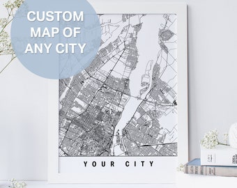 CUSTOM MAP ART Print - Your City, Minimalist Line Art Map, Many Color Choices, Home Decor, Customized Gift, Personalized Gift, Travel Poster