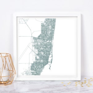 MIAMI MAP - affiche de carte fine art - carte de la ville de Miami, Floride, impression minimaliste, décoration intemporelle, art mural classique, carte carrée