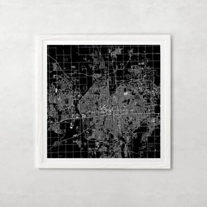 PLAN DE LA VILLE DE WICHITA - oeuvre d'art murale minimaliste, affiche design moderne en quadrillage de la ville, Kansas, États-Unis, décoration intemporelle, art mural classique, carte carrée