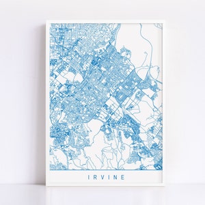 IRVINE CALIFORNIA MAP - Plan de la ville personnalisable, impression jet d'encre de haute qualité, art minimaliste