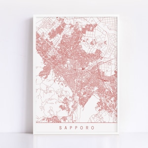 CARTE DE SAPPORO - Impression d'art minimaliste de Sapporo, plan de la ville personnalisable, impression jet d'encre de haute qualité, art de la carte moderne