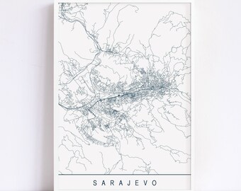 SARAJEVO MAP - Minimalist Sarajevo Art Print, Customizable City Map, High Quality Giclee Print, Modern Map Art