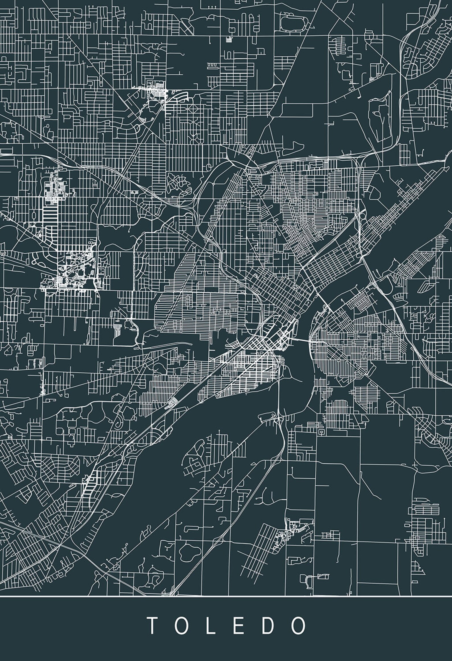 TOLEDO CITY MAP Line Art City Map Road Map of Toledo Ohio | Etsy