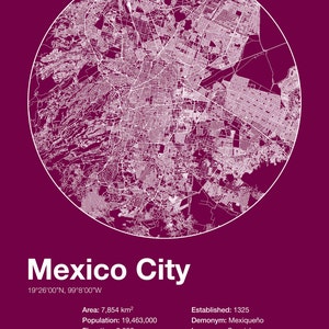 MEXICO INFO MAP Mexico City, Mexico Minimalist Map of Mexico City, Infographic, Swiss Style Poster, Modernist Print, Street Map Line Art image 2