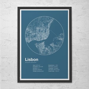 LISBON INFO MAP - Lisbon, Portugal - Minimalist Map of Lisbon, Infographic, Swiss Style Poster, Modernist Print, Street Map Line Art
