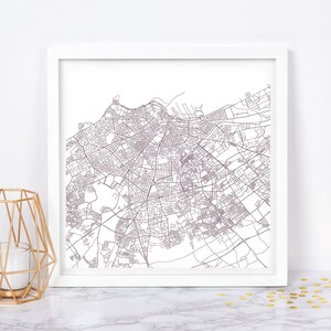 CARTE DE CASABLANCA - affiche de carte fine art - carte de Casablanca Maroc impression plan de la ville minimaliste, décoration intemporelle, art mural classique, carte carrée