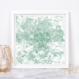 CARTE DE LA VILLE DE LEEDS - affiche de carte fine art - impression de carte de Leeds plan de la ville minimaliste, décoration intemporelle, art mural classique, carte carrée