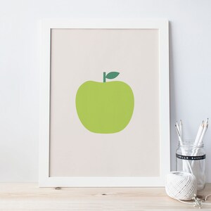 GREEN APPLE POSTER - Simple Kitchen Decor, Minimalist Print, Giclee Print, Apple Fruit Poster, Childrens, Gift Teacher Idea, Cosy Room Decor image 1
