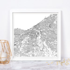 CARTE DE LA VILLE DE CLEVELAND - affiche de carte fine art - impression de carte de Cleveland plan de la ville minimaliste, décoration intemporelle, art mural classique, carte carrée