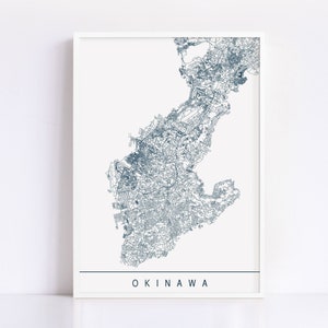 Carte de l'Okinawa - impression jet d'encre de haute qualité, impression d'art minimaliste d'Okinawa, plan de la ville personnalisable, art de la carte moderne